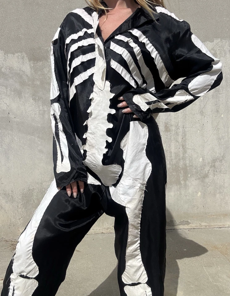 Vintage 1950s Skeleton Outfit Jumpsuit Halloween Costume 1960s Bones Vintage - Image 2 of 4