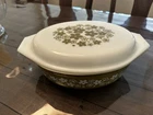 Vintage PYREX Crazy Daisy Green White Oval Glass Casserole Dish With Lid