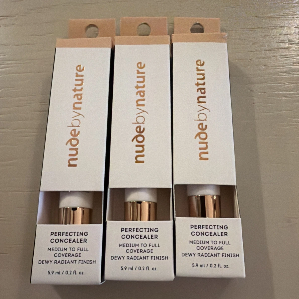 Nude by Nature~Perfecting Concealer~Med Full Coverage~Dewy~#04 Rose Beige~3 PK