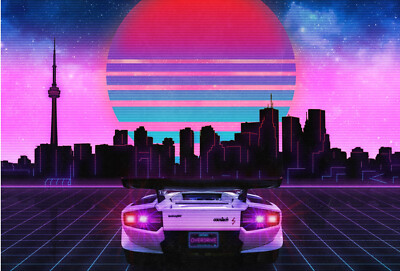 Lamborghini Countach RETROWAVE Reprint POSTER  FREE SHIPPING #5