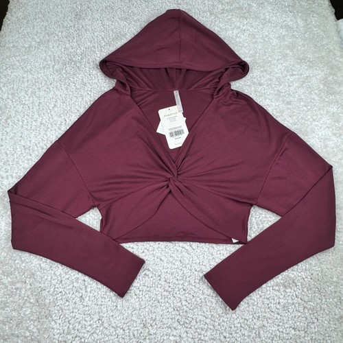 Fabletics Liv Twist Front Cropped Hoodie Maroon Burdundy Womens Small NEW