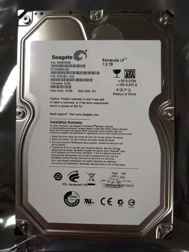 Seagate 9TN15R-510 - 1.5TB 5.9K SATA 3.0Gbps 3.5" 32MB Cache Hard Drive - TESTED - Image 2 of 4