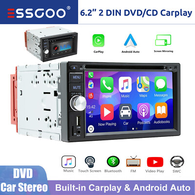 2 DIN Car Stereo CD/DVD Apple Carplay Android Auto Bluetooth Radio FM/AM/RDS/TF