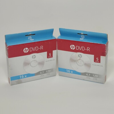 Lot Of 2 HP DVD-R Disk With Slim Jewel Case 16X 4.7GB 120 Min Video 5 Pack 