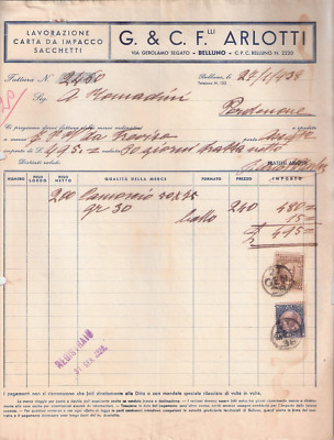 Stamp stamped invoice + bill of exchange G&C BAGS. F.LLI ARLOTTI - BELLUNO