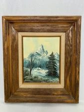 Unknown Artist Oil Painting Beautiful Snowy Mountain Forest Landscape