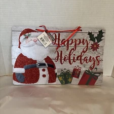 SANTA ~ HAPPY HOLIDAYS Christmas Plank Sign Wall Hang 14.5”x9.1”