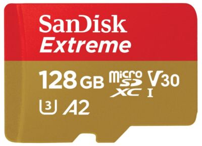 SANDISK - Extreme MicroSDXC UHS-I U3 V30 Memory Card, 128GB 160MB/s 90MB/s