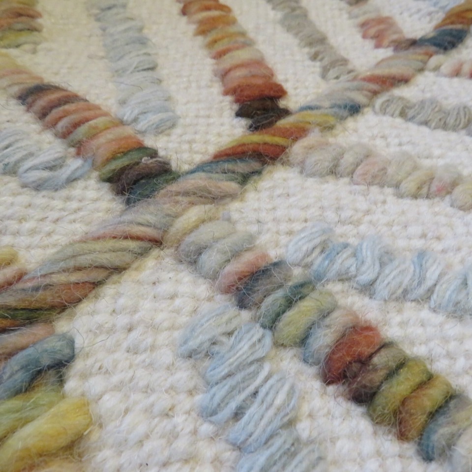 Pair of Cushion / Pillow Covers Cream & Multi Colored Woven Wool 19.5