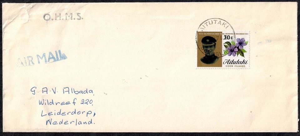 Aitutaki 1974-1977 Group of 7 OHMS Covers Stamped to UK & Netherlands - Image 3 of 4