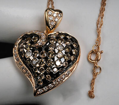 Pre-Owned Suzy LeVian Le Vian 14K Strawberry Gold Diamond Heart Necklace 1 1/3ct