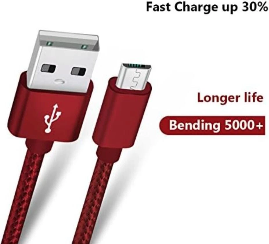 3 Pack 3ft Micro USB V9 to USB Fast Quick Charging Charger Cable Cord Red - Image 3 of 4