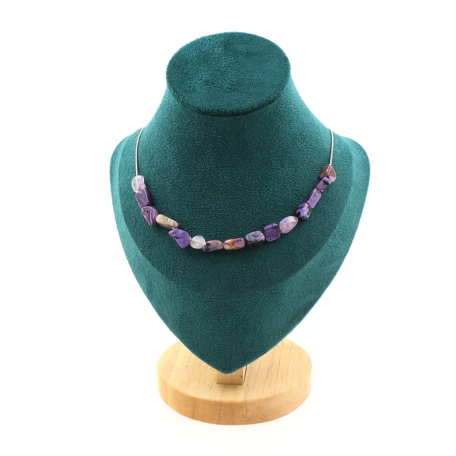 Collier Charoite de Russie anti ternissement, 15 perles d'imitation zéro et chaine robuste