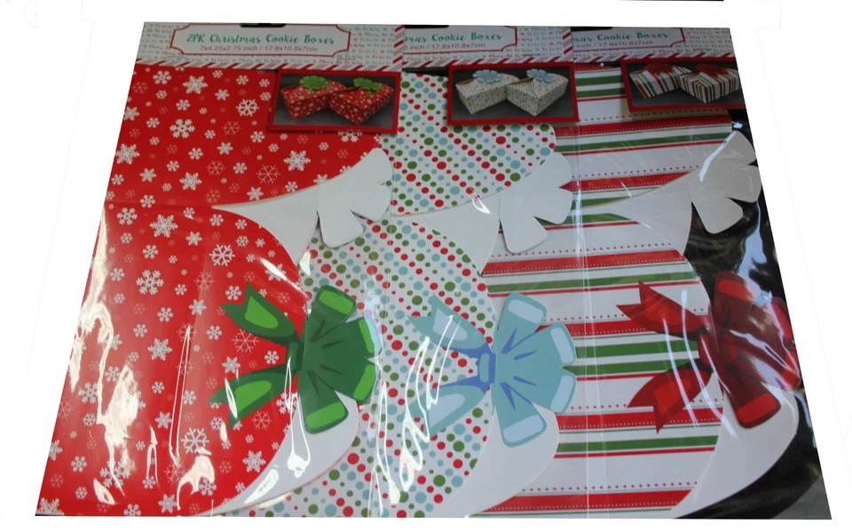 2 Christmas Cookie Treat Boxes 7" x 4.2" x 2.7" food safe foldable easy assembly - Image 2 of 4