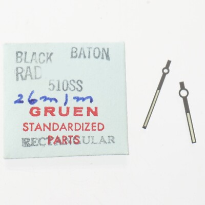 Set NOS Gruen 510SS Black Baton 26mm Watch Hands 80/140 Minute Hour (C6D13)
