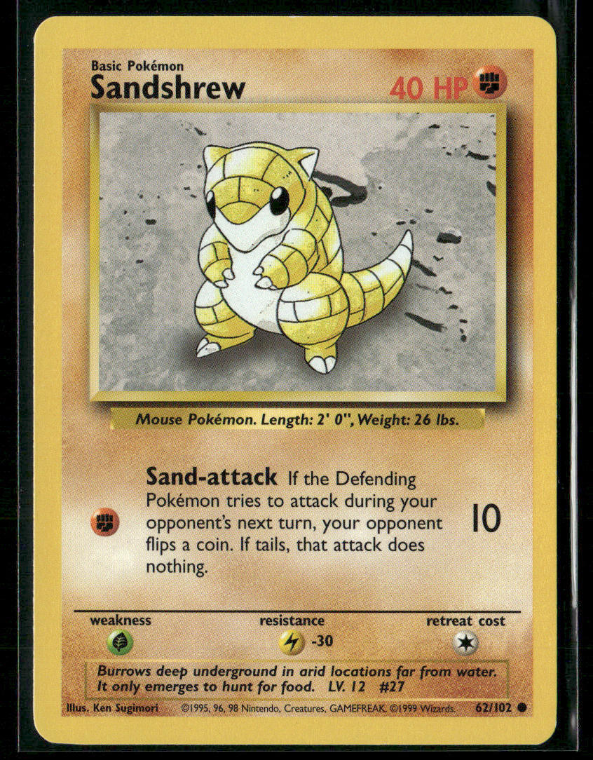 1999 Pokémon Sandshrew #62/102 Holo Rare Card