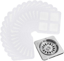 20PCS Disposable Shower Drain Hair Catcher Mesh Stickers 4x4 White