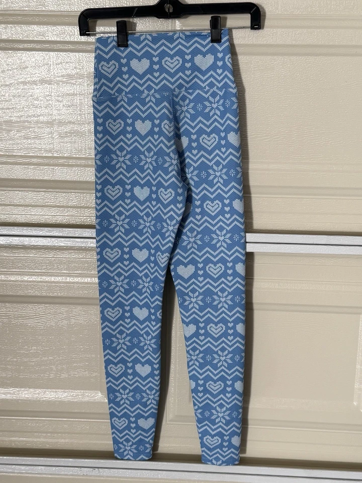 Leggings BEACH RIOT Fair Isle XS Azul Blanco Copo de Nieve Corazón Tejido Patrón Elástico Foto 3 de 4