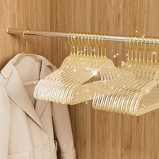 50 Pack Clear Plastic Hangers with Gold Glitter, Acrylic, Ultra Slim, Space New