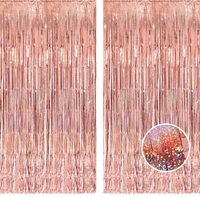 2 StüCk Lametta Vorhang Rosegold - Braveshine Folie Fransen VorhäNge 1X2,5M