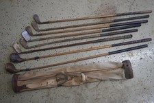 Antique Set of 8 Golf Clubs w/ Hickory Wood Shaft Betschler Special  Bag