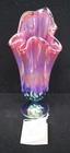FENTON Art Glass Lily Of The Valley Handkerchief Plum Opalescent Vase 9"