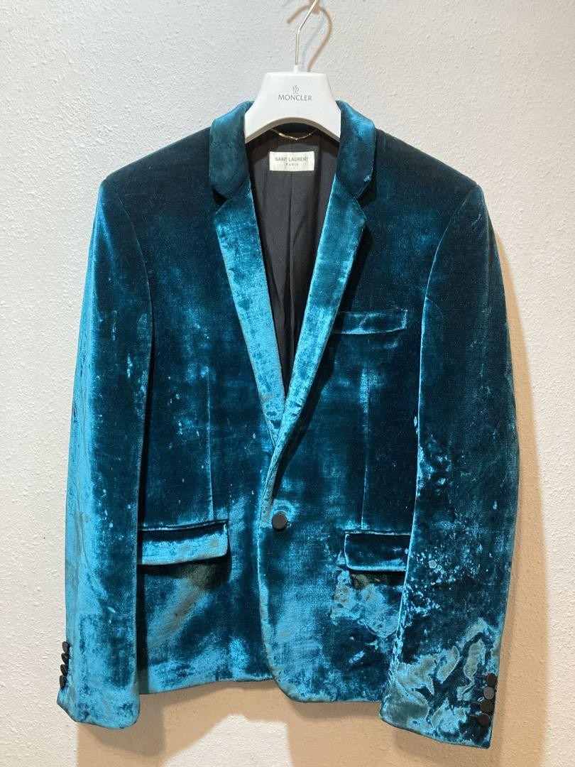 Giacca velluto Saint Laurent Paris usata giacca sartoriale uomo taglia 50 colore blu