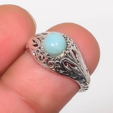 Natural Larimar - Domonican Republic 925 Sterling Silver Boho Ring s.6.5 R647-19