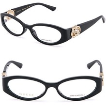 GUCCI GG1693O 1693 Black Gold GG Logo Oval Unisex Eyeglasses Optical 52mm 001