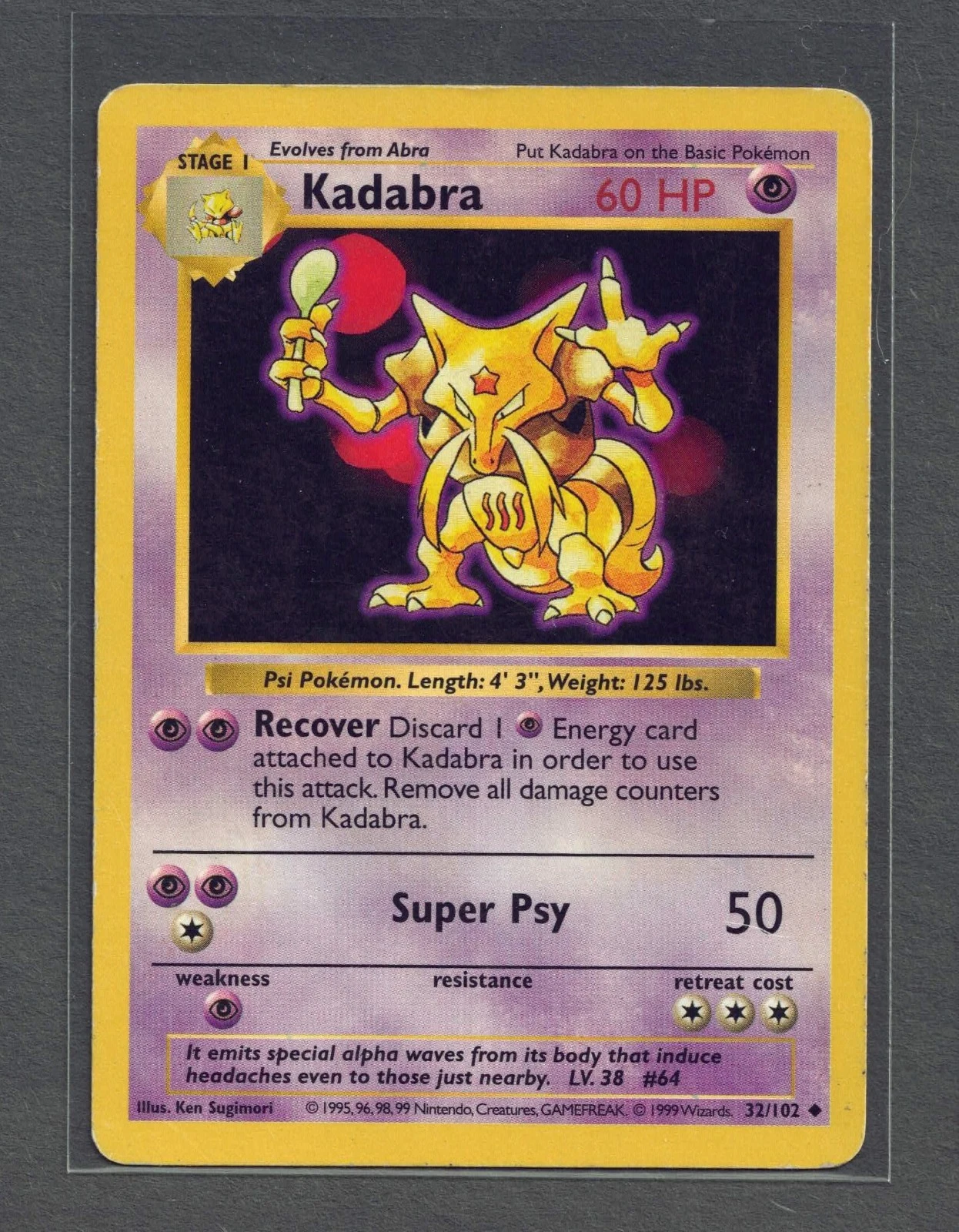 SHADOWLESS Kadabra Base Set Pokemon Card #32/102 - MP