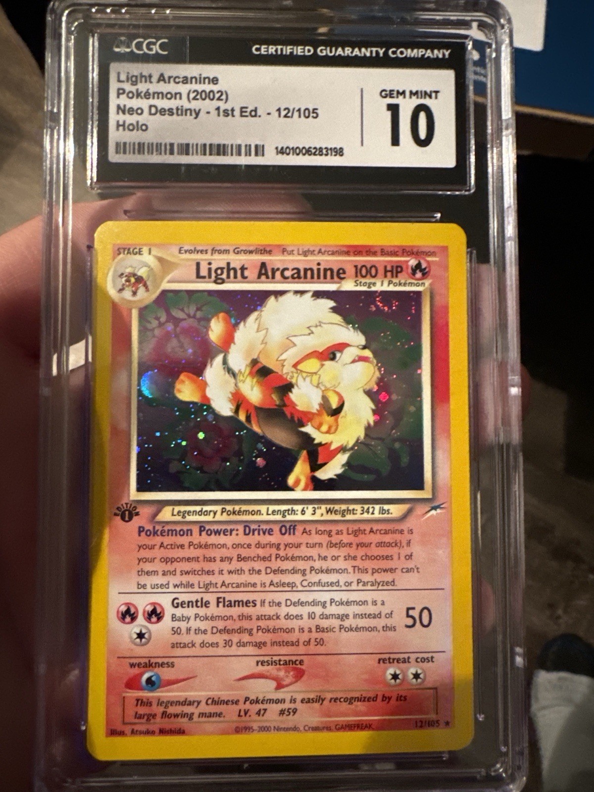 Pokemon CGC 10 Gem Mint 1st Ed. Neo Destiny Holo Light Arcanine 12/105