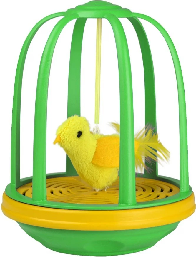 Pet Zone Caged Canary Interactive Cat Toy Realistic Bouncing Bird With Sound