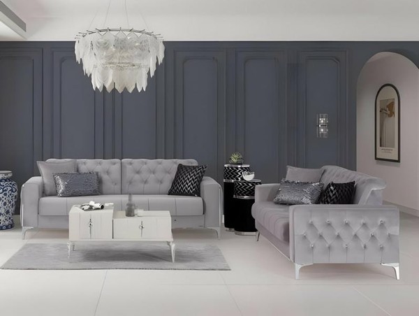Garnitur Zweisitzer Stoffsofa Polstersofa Grau Couch Sofa 2Tlg Sitzer-image