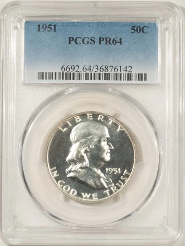 1951 PROOF FRANKLIN HALF DOLLAR - PCGS PR-64, WHITE & LOOKS GEM!