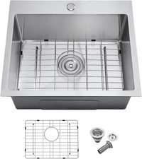 20"X16" Drop-In Single Bowl Kitchen Sink 304 Stainless Steel Brushed