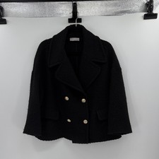 Red Valentino Women's Double Breasted Short Coat Wool Blend - Black - 44 or US 8