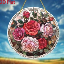 8" Stained Glass Rose Flower Hanging Ornament for Room Aesthetics Home Decor