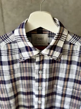 Drake's BEAMS F Madras check button-down shirt Size 38 White Navy Pre-owned