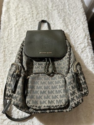 Michael Kors Abbey Backpack Logo Print Cargo Ivy Multi Gold Hardware