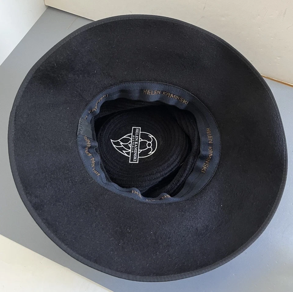 Helen Kaminski Cabello de Conejo Ala de Fieltro Embalable Lana Tejido Negro Sombrero Fedora, O/S Foto 4 de 4