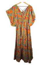 Me 2 Magic Bohemian flowy kimono sleeve maxi ruffle colorful Paisley dress sz L