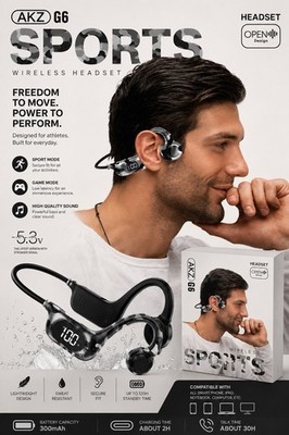 AKZ G6 Sports Neckband Bluetooth Wireless Earbuds, Gray, Built-In Mic, 16mm