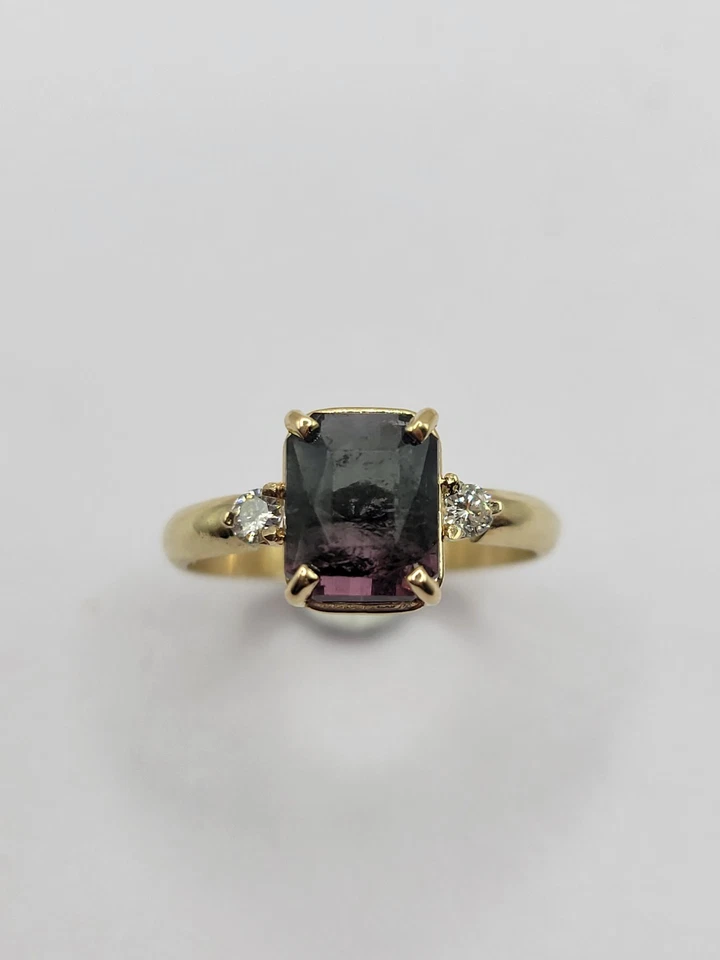 Natural Bicolor Tourmaline and diamond ring solid 14k yellow gold - Image 4 of 4
