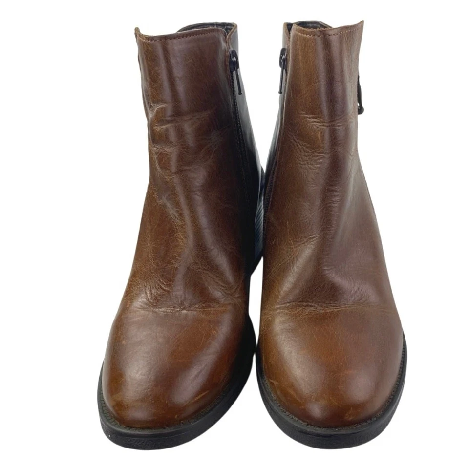 Botas de tornozelo Chelsea femininas Aldo Etelilla couro marrom com zíper salto bloco 7,5 - Imagem 2 de 4