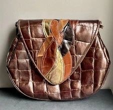 Vintage Strawbridge & Clothier Handbag Metallic Leather Made In Italy Boho Chic