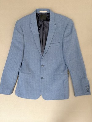 ASOS Men s Suit Jacket Blazer Blue Chevron Pattern Poly/Wool blend 40 Short X395