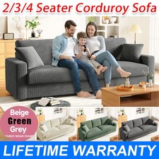 Jumbo Cord Sofa Modern Corduroy Sofa 3-Seater, 4-Seater with 2 Throw Pillows