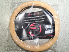 Lenkrad Bezug Lenkradschoner echtes Leder Beige Sandfarben von 37 - 39cm