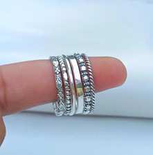 Sterling Silver Stacking Rings Set: Dainty Beaded Twisted Thumb Rings All Size