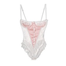 White Lace & Blush Satin Teddy Bodysuit Underwire Lingerie One Piece